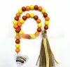 Wall Decor Autumn Harvest Days Thanksgiving Day Wood Bead Garland Decorated with pumpkin Maple Leaf Tag Tassel Farmhouse Beads Party Favor Decorations M3809