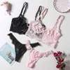 Nxy sexy set grote maat lingerie set vrouwen ondergoed s wimper brassiere kant sex bralette bh en panty roze slipje 1128