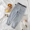 Light Blue Ripped Jeans Women Spring Summer Korean Flabby Pants Female Casual Radish Trousers Denim Harlem Pants With Belt 210302