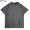 ICPANS 6 Couleur Lavé Teint Solide T-shirts Hommes Été Hip Hop Casual Manches Courtes Tops Tees Mode Swag T-shirts Streetwear 210317
