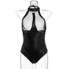 المثيرة مثير crotchless اللاتكس catsuit fishnet ملابس مفتوحة المنشعب بذلة براءات الاختراع الصدر الثدي كشف ارتداءها الملابس الداخلية