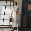 Biały Elegancki Dres Jesień Turtlneck Vintage Retro Sukienka Kobieta Casual Koreański Sukienka Spadek Kobiet Odzież 210706