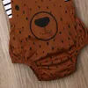 Baby Girls Boys 2 stycken Outfit, Kortärmad Stripe T-shirt Toppar + Cartoon Animal Romper Oavsett Set Barnkläder 2021 G1023