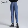 Syiwidii bleu jeans femmes taille élastique denim pantalon noir beige Vintage lavé taille haute jeans maman jeans mode 211112