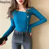 Neploe Autumn Ladies All-match Sweater Single-breasted Knitted Cardigan Long Sleeve Chic Solid Color Top Women 1F444 210917