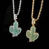 Mode Cactus Hanger Ketting Hip Hop Voor Mannen Vrouwen Bodem Dikke Kettingen Koper Zirkoon Encrusted Echte Gold Plating Jewelry