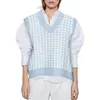Women's Vests Women's Houndstooth Knitted Vest Fashion Women Loose Sleeveless Sweater V Neck Female Pullover Waistcoat Chic Tops
