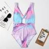 Damen-Bademode, All-in-One-Badeanzug, Damen-Bikini, Blumendruck, hohe Taille, ärmellos, V-Ausschnitt, Neckholder, einteiliger Badeanzug, lässiger Maillot-de-Weste-Badeanzug Uzl2