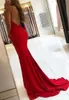 Sexig Spaghetti Mermaid Red Prom Dress Long Lace Applique Evening Gown Graduation Party Formella Klänningar