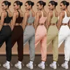 Kvinnor Casual Sports Gym Workout Passar Tracksuits Matchande Set Två Piece Outfits Streetwear Sweatshirts Crop Top Long Pants