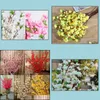 Decoratieve bloemen kransen feestelijke huistuin65 cm lange kunstmatige kersenveer pruimen perzik bloesem tak zijden bloemboom voor 270t