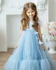 Lekkie Niebo Niebieski Appliqued Flower Girl Sukienki Dla Linii Plised Wedding Pageant Suknie Tulle Długość Długość Kuchnia First Communion Dress