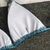 2021 Najnowszy Blue Velvet Kobieta Split Swimsuit Seksowny Kryształ Diament Bikini Hurtownie Kostium Kąpielowy Zestaw plaży