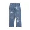 Herrjeans 2021 Svart Jean Streetwear Herrkläder Stjärngrafiska Baggy Byxor Rippade Y2k Pantalones De Hombre Cargo Wide Leg Pant