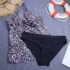 Tankini Kobiety Stroje kąpielowe Dwa kawałek bikini Set Push Up Swimwear Vintage Wyściółka kostium kąpielowy Kobieta Beachwear Plus Rozmiar 3XL 210625