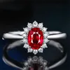Womens Rings Crystal Jewelry natural blue ring Platinum Plated Red Blue zircon Cluster For Female Band styles