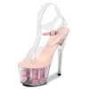 Sandali con tacco alto da donna di lusso trasparente con strass in cristallo rosa piattaforme scarpe da donna spogliarellista in PVC trasparente 20216146880