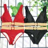 Costume da bagno bikini da donna con scollo a V, stampa oro, costume da bagno da donna, reggiseno a vita alta, set due colori242z