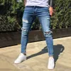 Jeans en denim de mode hommes stretch trou pantalon en détresse jeans déchirés long crayon pantalon streetwear kot pantolon erkekler # g2 x0621