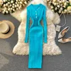 Casual Kleider Gestrickte Kleid Frauen Schlank Bodycon Langarm Frühling Herbst Pullover Frau Sexy V-ausschnitt Midi Robe Vestidos