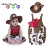 Bébé garçon barboteuse costume enfant en bas âge cowboy vêtements ensemble 3pcs chapeau + écharpe + barboteuse halloween pourim événement tenues d'anniversaire 210226