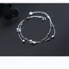 MloveAcc réel 100% 925 Sterling étoiles perles bracelets porte-bonheur femmes doubles chaînes Bracelet en argent