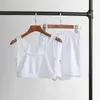 캐주얼 솔리드 스포츠웨어 두 조각 세트 여성 자르기 탑 및 Drawstring 반바지 일치 세트 여름 athleisure 복장