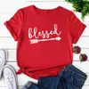 Women's T-Shirt Blessed Family Church Graphic T Shirts For Women 100%Cotton Short Sleeve Tee Female Shirt Tops Summer Casual Print Clothes G