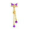 14G Stainless Steel CZ Bowknot Belly Button Ring Chain Dangle Zircon Navel Barbell for Women