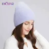 Enjoyfur chaud hiver femmes chapeaux doux angora laine tricot casquettes pour femme épaisse double doublure style russe marque décontracté crâne bonnets 211119