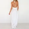 Günlük Elbiseler 58 # Elbise Kadınlar Yaz Zarif Dantel Ince Uzun Kolsuz Boho Halter Beach Seksi Tığ Backless Beyaz Maxi