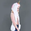 Tierhut Bühnenschalhandschuh integriert Anzug Imitation Pelz Unicorn 211213