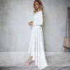 Schicke Boho-Landhochzeitskleider, schlichtes Satin, offener Rücken, sexy High-Low-Braut-A-Linien-Hochzeitskleid mit langen Ärmeln, Kleider, Vestidos de Novia 2021