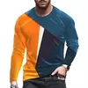 Мужские футболки, 2022 Fall / зима с длинным рукавом Футболка мода O-образным вырезом 3D геометрические графические печати Молодежный стиль повседневных тонких людей негабаритных