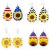Sunflower leopard tryckta faux läder örhängen amerikanska flaggan patriotiska stjärnor ränder örhängen x0709 x0710