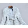 Hohe Qualität Winter Frauenanzüge Rock Set Mode Plaid Damen Lange Jacke Mantel Elegante schlanke zweiteilige Anzug 210527