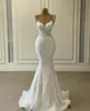 Witte strand zeemeermin trouwjurken met afneembare trein ruches kant geappliceerd bruidsjurken plus size vestidos de novia