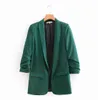 Chic Candy Cor Sólida Cor Ruched Cuff Long Blazer com Forro Mulher Shawl Collar Slim Fit Terno Casual Casaco Casaco Outerwear 211122