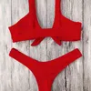 Women Sexy Bikini Set Knotted Padded Thong Swimsuit Wire Free 2 Piece Bathing Suit Summer Female Swimming Swimwear 210712