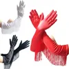 Vijf vingers handschoenen omzoomd lang satijn mitten stretchy fringe jurk accessoire volwassen kostuum voor every bruid en dame