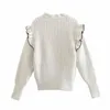 Sweater Women Fashion Elegant Ruffles Bow Knitted Jumper Female Pullovers Chic Tops 210628