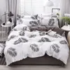 4 pcs cama de algodão conjunto super king edredom conjunto de moda folha cinza poliéster edredão capa king size conjuntos de cama luxo 97 v2