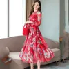 Floral Print Chiffon Kleid Frauen Koreanische Frühling Sommer Lange Maxi Kleid Oansatz Langarm Vintage Party Kleid Plus Größe 3XL a891 X0521