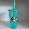 Starbucks Mermaid Goddess 24oz / 710ml Bicchieri cambia colore Bicchieri di plastica per succhi di frutta con labbra e cannuccia Tazze da caffè magiche