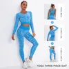 Yoga Outfit Suit Seamless Slim Pants Workout Outdoor Quick-Drying Camouflage Sports Bra Long Sleeve Three-Piece Set