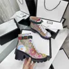 Luxury Designer Boots Black Leather Crystal Strap Belt Kvinnors Booties Skor med Original Box