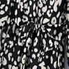 Za Satin Animal Print Midi Sukienka Kobiety Vintage Z Długim Rękawem Samodzielnym Pasem Office Lady Dresses CHIC Side Vents Elegant Vestido 210602