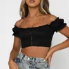 Kvinnors Blusar Skjortor Kvinnor Mode Snygg Skjorta Sommar Solid / Floral Utskrift Off Shoulder Buckle Back Zipper Corset Crop Tops Sexy Club