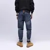 Jeans da uomo alla moda stile street retrò blu vestibilità ampia casual toppe strappate a gamba larga designer pantaloni con buco in denim hip-hop