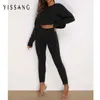 Yissang Knit Suit Sweater Two Piece Set Women Cable Long Sleeve Crop Top And Pants Sets Tracksuit 2021 Autumn Winter Outfits Y0625